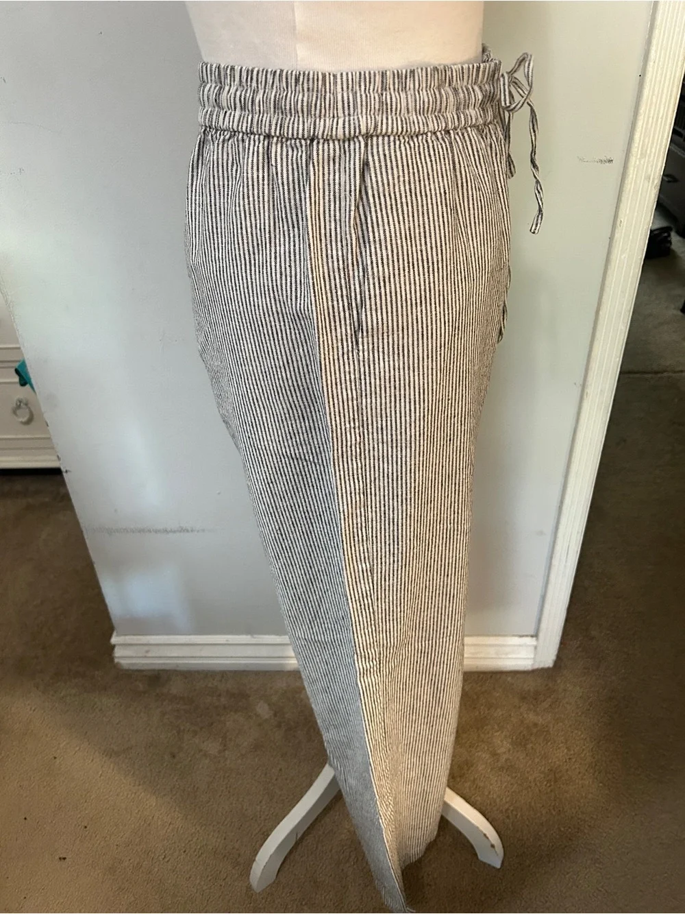 J Crew Drawstring Wide-Leg Pants in Black & White Stripe
